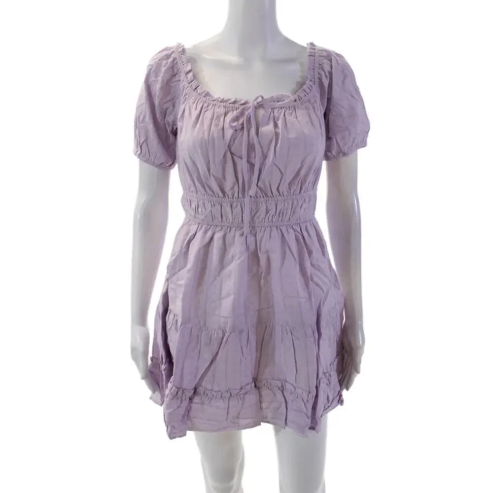 Lost + Wander Womens Short Sleeve Off Shoulder Mini Swing Dress Lilac Size XS